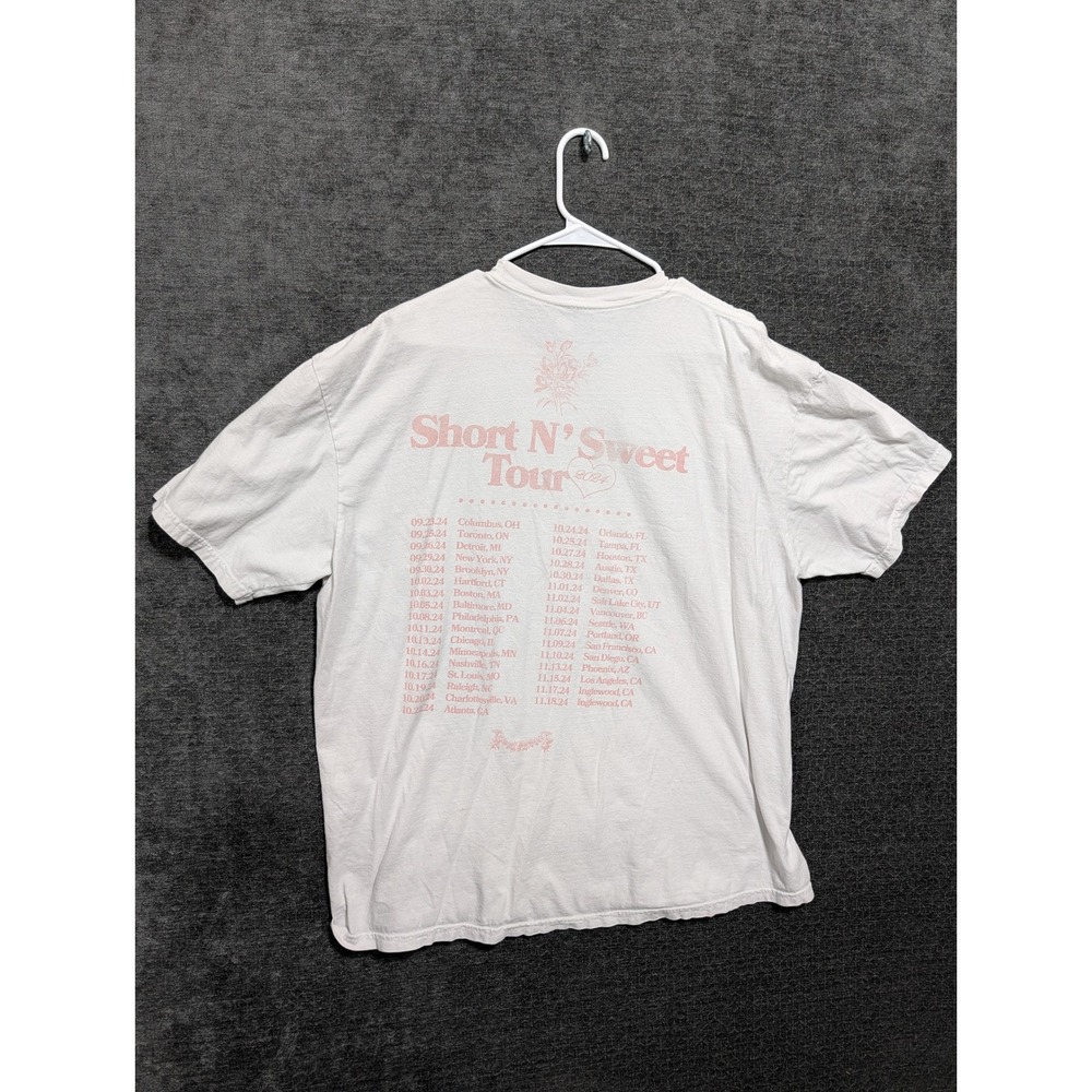Sabrina Carpenter Short N Sweet Tour 2024 Graphic T-Shirt White Pink Concert Tee